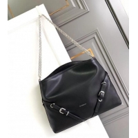 Best Grade Givenchy Medium Voyou Chain Bag in Tumbled Calfskin Leather 2503 Black/Silver 2024