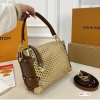 Spot Cheap Louis Vuitton Side Trunk MM Bag in Straw M14405 2025