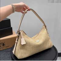 New Design Prada Aimee Straw Hobo Bag 1BC228 Beige 2025