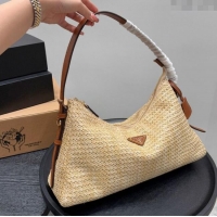 Top Quality Prada Aimee Straw Hobo Bag 1BC228 Brown 2025