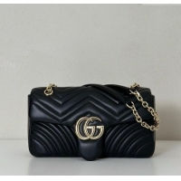 Original Cheap Gucci GG Marmont Medium Shoulder Bag 837267 Black/Gold 2025