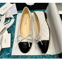 Buy New Cheap Chanel Quilted Lambskin Ballet Flats CHB070717 White/Black