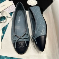 Buy Luxury Chanel Quilted Lambskin Ballet Flats CHB070720 Blue/Black