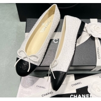 Buy Discount Chanel Tweed & Lambskin Ballet Flats CHB070722 White