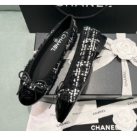 Good Quality Chanel Tweed & Squins Ballet Flats CHB070723 Black