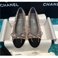 Grade Quality Chanel Tweed & Grosgrain Ballet Flats CHB070724 Grey/Black