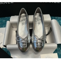 Popular Style Chanel Metallic Leather Ballet Flats CHB070724 Silver
