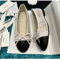 Top Design Chanel Tweed & Lambskin Ballet Flats CHB070728 Beige/Black