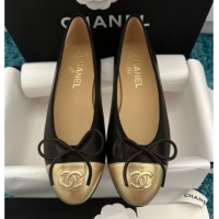Good Quality Chanel Lambskin Ballet Flats CHB070732 Black/Gold