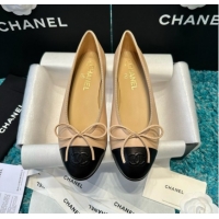 Grade Quality Chanel Lambskin Ballet Flats CHB070733 Beige/Black
