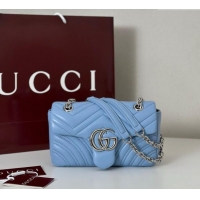 Luxury Cheap Gucci GG Marmont Small Shoulder Bag 837280 Light Blue 2025