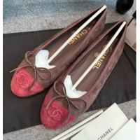 Good Quality Chanel Suede Classic Ballerinas CHB070903 Brown/Burgundy