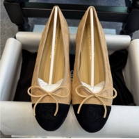 Luxurious Chanel Suede Classic Ballerinas CHB070904 Beige/Black