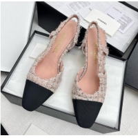 Good Looking Chanel Tweed & Grosgrain Slingbacks Pumps 6.5cm Heel G31318 Pink