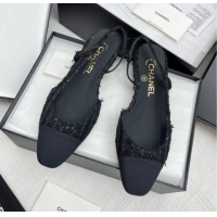 Cheap Chanel Tweed & Grosgrain Slingbacks Flats with Sequins G31319 Black