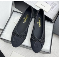 Original Cheap Chanel Tweed & Grosgrain Ballet Flats with Sequins CHB71006 Black