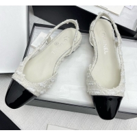 Purchase Chanel Tweed & Patent Leather Slingbacks Flats G31319 White/Black