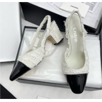 Classic Hot Chanel Tweed & Patent Leather Slingbacks Pumps 6.5cm Heel G31318 Black/White