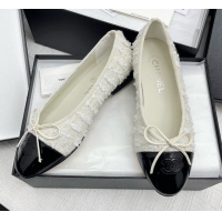 Grade Chanel Tweed & Patent Leather Ballet Flats Black/White 071009