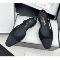 Pretty Style Chanel Tweed & Grosgrain Slingbacks Flats G31319 Black