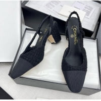 Sophisticated Chanel Tweed & Grosgrain Slingbacks Pumps G31318 6.5cm Heel Black