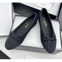 Charming Chanel Tweed & Grosgrain Ballet Flats CNB71012 Black