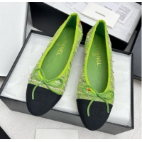 Best Product Chanel Tweed & Grosgrain Ballet Flats CNB71015 Green