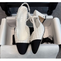 Luxury Cheap Chanel Tweed & Grosgrain Slingback Pumps G31318 6.5cm White/Black