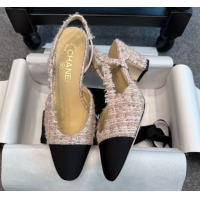 Low Cost Chanel Tweed & Grosgrain Slingback Pumps G31318 6.5cm Light Pink