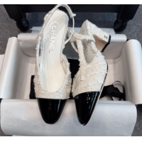 Low Cost Chanel Tweed & Patent Leather Slingback Pumps G31318 6.5cm White/Black