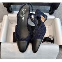 Most Popular Chanel Tweed & Leather Slingback Pumps G31318 6.5cm Navy Blue