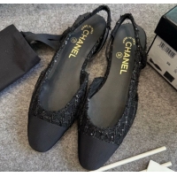 Big Discount Chanel Tweed & Grosgrain Slingback Flats G31319 Black/Sequins