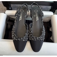 Perfect Chanel Tweed & Grosgrain Slingback Flats G31319 Black/White
