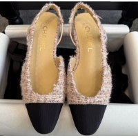 Hot Style Chanel Tweed & Grosgrain Slingback Flats G31319 Light Pink