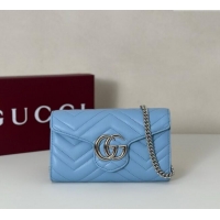Spot Bulk Gucci GG Marmont Leather Wallet on Chain 837745 Light Blue 2025