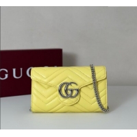 Classic Cheap Gucci GG Marmont Leather Wallet on Chain 837745 Yellow 2025