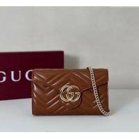 Spot Discount Gucci GG Marmont Leather Wallet on Chain 837745 Brown 2025