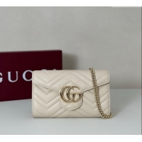 Top Quality Gucci GG Marmont Leather Wallet on Chain 837745 White 2025