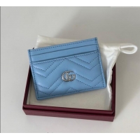 Top Grade Gucci GG Marmont Matelasse Leather Card Holder Wallet 443127 Light Blue 2025