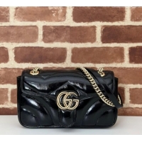 Best Quality Gucci GG Marmont Padded Patent Leather Small Shoulder Bag 443497 Black 2025