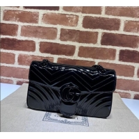 Hot Style Gucci GG Marmont Patent Leather Small Shoulder Bag 443497 All Black 2025
