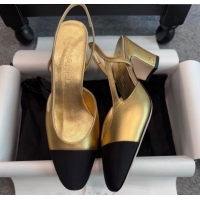 Unique Style Chanel Metallic Leather & Grosgrain Slingback Pumps G31318 6.5cm Black/Gold