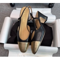 Cheapest Chanel Metallic & Calf Leather Slingback Pumps G31318 6.5cm Black/Gold