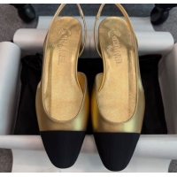 Buy Discount Chanel Metallic Leather & Grosgrain Slingback Flats G31319 Black/Gold