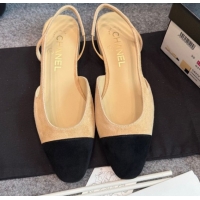 Best Price Chanel Suede Slingback Flats G31319 Beige/Black