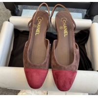 Best Product Chanel Suede Slingback Flats G31319 Brown/Red