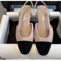 Most Popular Chanel Suede Slingback Flats G31319 Grey/Black