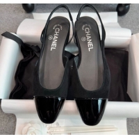 Purchase Chanel Suede & Patent Leather Slingback Flats G31319 Black
