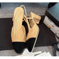 Pretty Style Chanel Suede Slingback Pumps G31318 Beige/Black
