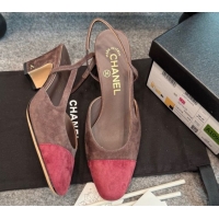 Durable Chanel Suede Slingback Pumps G31318 Brown/Red